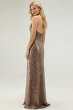 Vestido largo de fiesta con estampado de sirena de leopardo dorado brillante con abertura