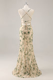 Vestido de dama de honor sirena de flor de champán con abertura
