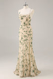Vestido de dama de honor sirena de flor de champán con abertura