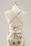Vestido de dama de honor sirena de flor de champán con abertura