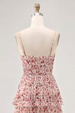 Vestido de invitada de boda estampado con tirantes finos en línea A de flores de rubor