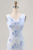 Vestido largo de invitada de boda con cuello de campana de flor azul