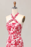 Vestido de invitada de boda midi con estampado de sirena y flores rojas