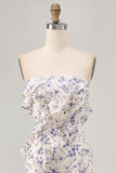 Vestido de dama de honor con volantes sin tirantes con vaina floral azul