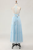 Vestido largo de invitada a la boda A Line Halter azul cielo