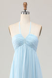 Vestido largo de invitada a la boda A Line Halter azul cielo