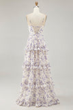 Vestido de invitada de boda con corte de flor púrpura con abertura