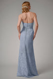 Vestido de dama de honor con tirantes de espagueti azul empolvado con abertura