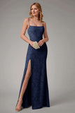 Vestido de dama de honor con tirantes de espagueti azul empolvado con abertura