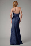 Vestido de dama de honor con tirantes de espagueti azul empolvado con abertura
