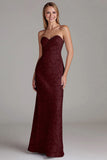 Vestido largo de dama de honor azul empolvado con vaina sin tirantes