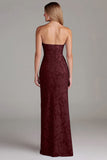 Vestido largo de dama de honor azul empolvado con vaina sin tirantes