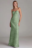 Vestido largo de dama de honor azul empolvado con vaina sin tirantes