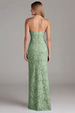 Vestido largo de dama de honor azul empolvado con vaina sin tirantes