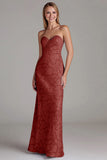 Vestido largo de dama de honor azul empolvado con vaina sin tirantes