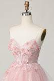Corsé rosa Una línea Vestido corto de regreso a casa con apliques y abalorios
