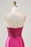 Corsé fucsia brillante ajustado vestido corto de satén de regreso a casa
