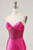 Corsé fucsia brillante ajustado vestido corto de satén de regreso a casa