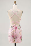 Vestido corto de regreso a casa floral de pavo real con lentejuelas