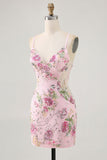 Vestido corto de regreso a casa floral de pavo real con lentejuelas