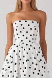 Vestido Blanco Sin Tirantes A Line Negro de Lunares