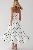 Vestido Blanco Sin Tirantes A Line Negro de Lunares