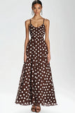Café Spaghetti Straps Largo A Line Vestido de lunares blancos