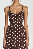 Café Spaghetti Straps Largo A Line Vestido de lunares blancos