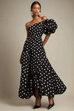 Vestido De Lunares Negro Blanco De Una Línea A
