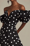 Vestido negro A Line Off The Shoulder Vestido blanco de lunares con abertura