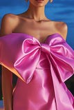 Bodycon Vestido de Cóctel Corto Fucsia con Lazo