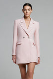 Vestido Blazer Corto Lápiz con Solapa de Muesca Rosa