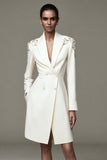 Vestido Blazer Corto con Solapa de Chal Marfil Brillante