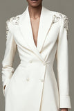 Vestido Blazer Corto con Solapa de Chal Marfil Brillante