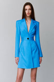 Vestido Blazer Corto con Solapa de Muesca de Manga Larga Azul