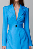 Vestido Blazer Corto con Solapa de Muesca de Manga Larga Azul