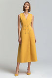 Vestido de trabajo midi con cuello en V amarillo A Line
