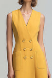 Vestido de trabajo midi con cuello en V amarillo A Line