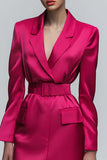 Vestido de trabajo ajustado con solapa de muesca de satén fucsia