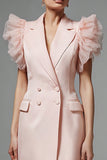 Vestido de trabajo con solapa de pico en línea A rosa con volantes