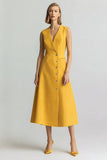 Vestido de trabajo amarillo con cuello en V en línea A