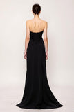 Vestido largo de noche negro simple con abertura