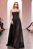 Vestido de noche largo sin tirantes negro