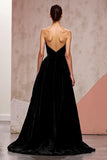 Vestido de noche largo de terciopelo negro simple sin espalda
