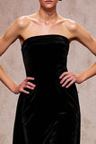 Vestido de noche largo de terciopelo negro simple sin espalda