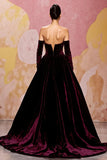 Vestido de noche largo de terciopelo rojo oscuro A Line Sweetheart