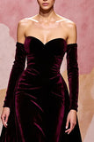 Vestido de noche largo de terciopelo rojo oscuro A Line Sweetheart