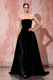 Vestido de noche de terciopelo simple sin tirantes negro