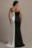 Vestido largo de noche Sweetheart Sheath, blanco y negro, talla grande con abertura