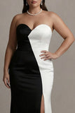 Vestido largo de noche Sweetheart Sheath, blanco y negro, talla grande con abertura